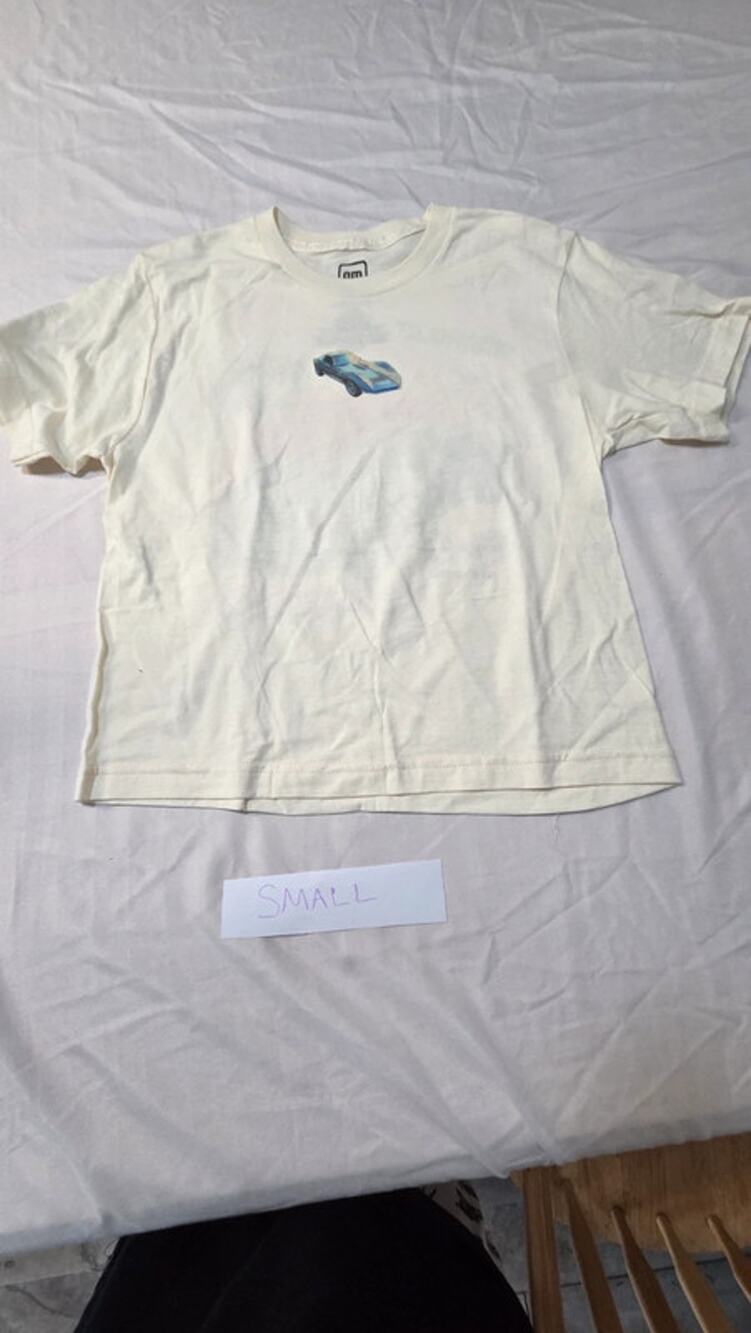 GM Licensed Graphic T Shirt Blue Sports Car Logo White Tee Mens Small Cotton